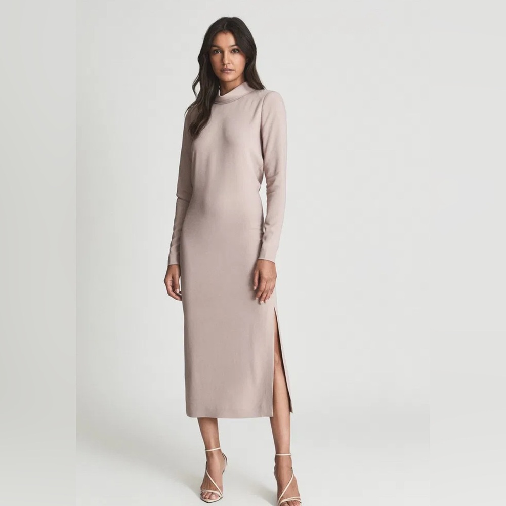 REISS Nude Martha High Neck Midi Dress